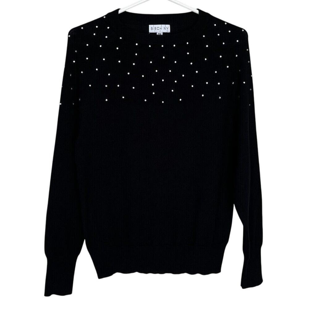 Birch NY | Black Embellished Jeweled Lightweight Sweater Top Petite Medium
